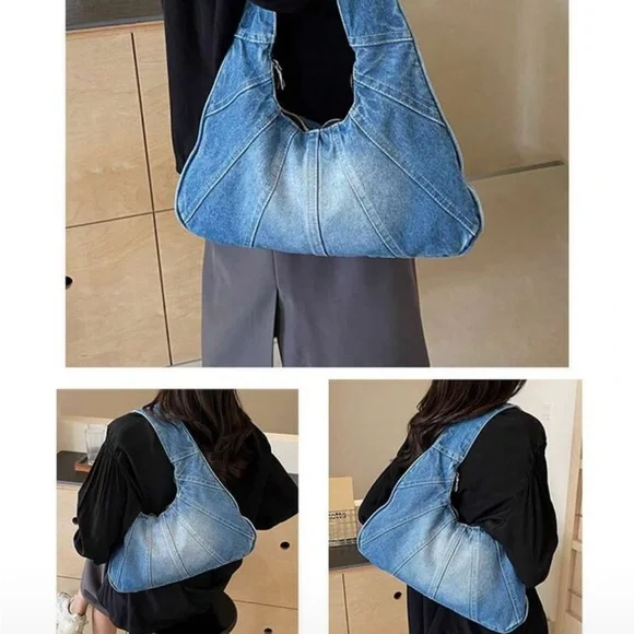 Denim Hobo Shoulder Bag - Blue - Picture 4 of 4